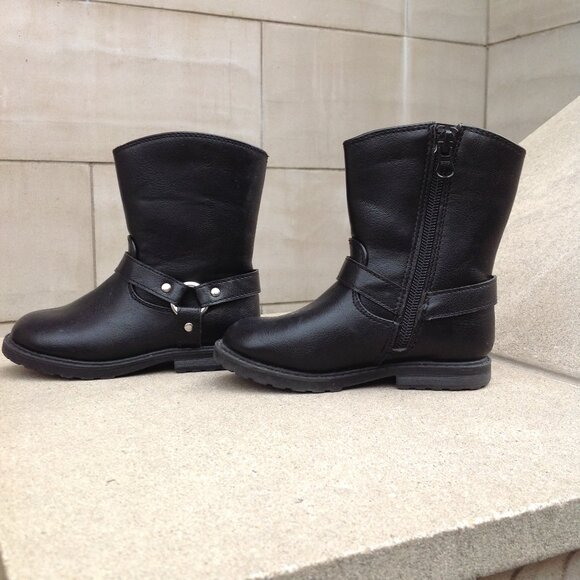 Cat & Jack Black Boots Size 8 w Side Strap+ Metal Silver Ring - Picture 7 of 16